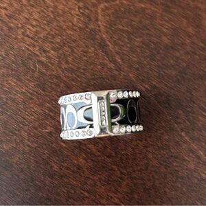Coach Silver and Black Enamel Women's Ring